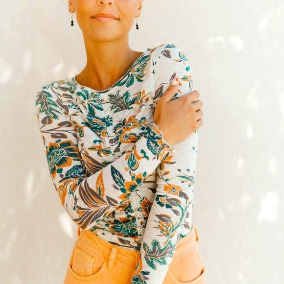 Free People We The Free Dreamed of You Tee in Teal Combo NWT XS with Stretch - Picture 6 of 15